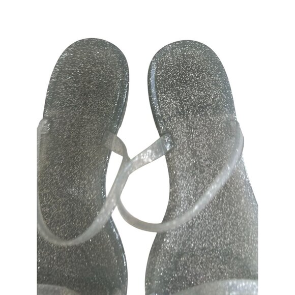 STUART WEITZMAN Clear Silver Glitter Slide Flats Sandals Size 8 - Picture 2 of 6